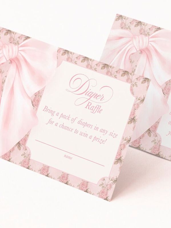 PRINTED Baby Shower Books for Baby or Diaper Raffle Insert Cards or Bows for Baby - Girl Baby Sprinkle - Pink Bow (20 printed cards | Books for Baby)