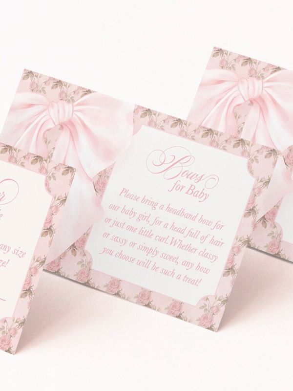 PRINTED Baby Shower Books for Baby or Diaper Raffle Insert Cards or Bows for Baby - Girl Baby Sprinkle - Pink Bow (20 printed cards | Books for Baby)