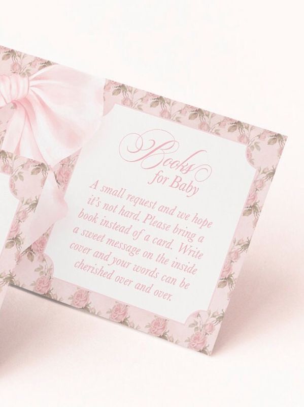 PRINTED Baby Shower Books for Baby or Diaper Raffle Insert Cards or Bows for Baby - Girl Baby Sprinkle - Pink Bow (20 printed cards | Books for Baby)