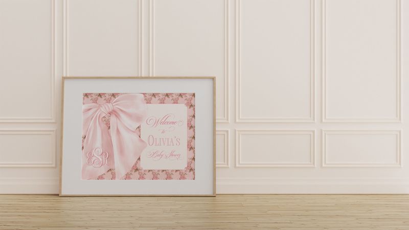 Fancy Baby Girl Shower Welcome Sign - 24x18" welcome poster printed - sip and see - baby sprinkle (18x24")