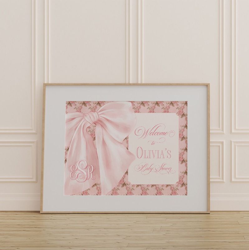 Fancy Baby Girl Shower Welcome Sign - 24x18" welcome poster printed - sip and see - baby sprinkle (18x24")