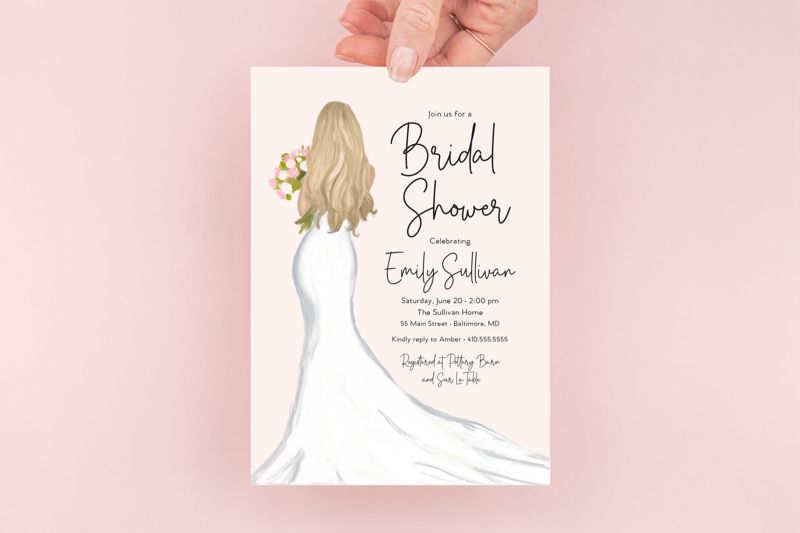 Blonde Bride in a Gown Bridal Shower Invitation - Bridal Brunch Invitations - Bridesmaids Luncheon - Bridal Tea - Tea with the Bride to be (10 printed invitations, Plain White Envelopes)