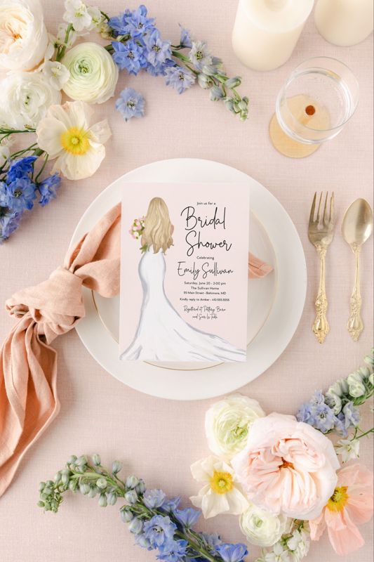 Blonde Bride in a Gown Bridal Shower Invitation - Bridal Brunch Invitations - Bridesmaids Luncheon - Bridal Tea - Tea with the Bride to be (10 printed invitations, Plain White Envelopes)