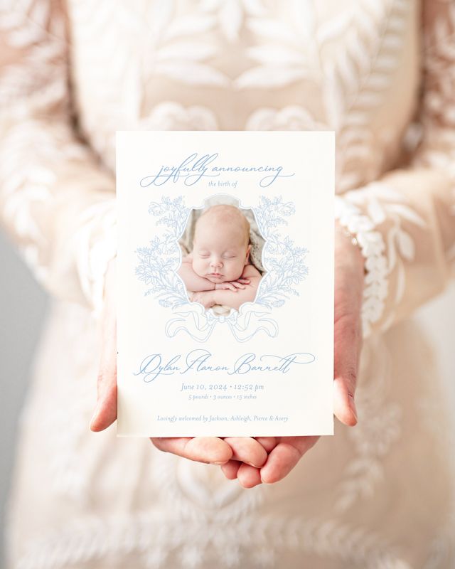 Baby Boy Birth Announcements Printed (10 printed invitations, Plain White Envelopes)