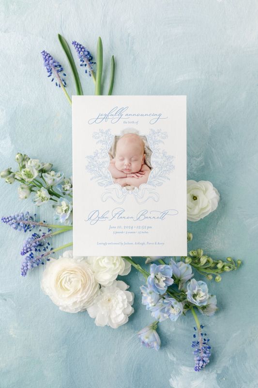 Baby Boy Birth Announcements Printed (10 printed invitations, Plain White Envelopes)