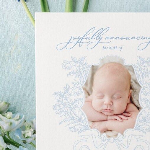 Baby Boy Birth Announcements Printed (10 printed invitations, Plain White Envelopes)