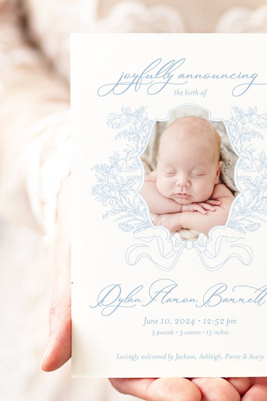 Baby Boy Birth Announcements Printed (10 printed invitations, Plain White Envelopes)