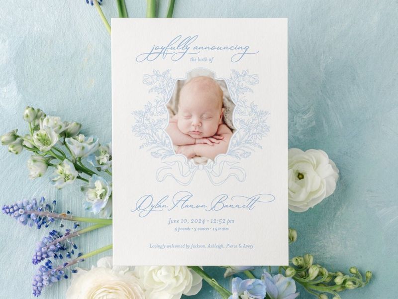 Baby Boy Birth Announcements Printed (10 printed invitations, Plain White Envelopes)