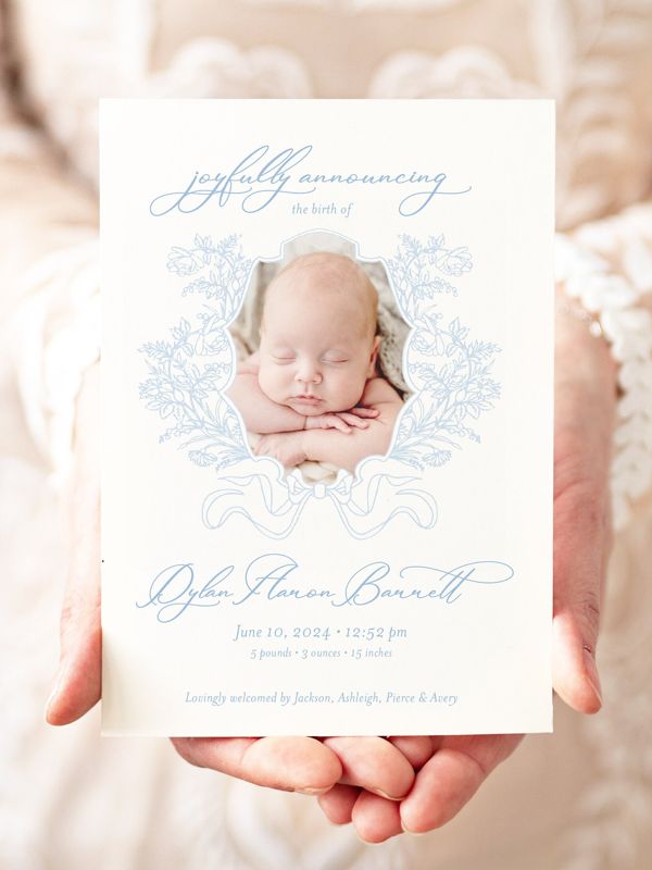 Baby Boy Birth Announcements Printed (10 printed invitations, Plain White Envelopes)