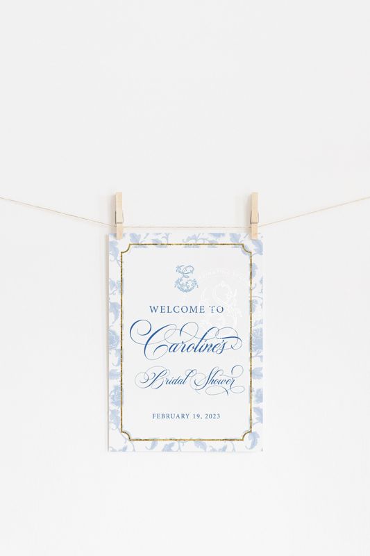 Printed Bridal Shower Welcome Sign with Blue Chinoiserie - 18 x 24" welcome poster - bridal luncheon - bridesmaids brunch - bridal tea (18x24")