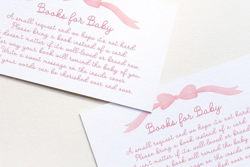 Pink Bow, Baby Shower Books for Baby Insert Cards, Printed Book Insert Cards, Girl Baby Shower, Bring a book instead of a card (20 printed cards)