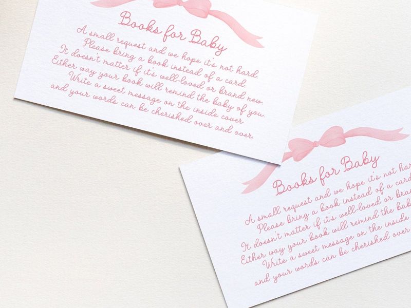 Pink Bow, Baby Shower Books for Baby Insert Cards, Printed Book Insert Cards, Girl Baby Shower, Bring a book instead of a card (20 printed cards)