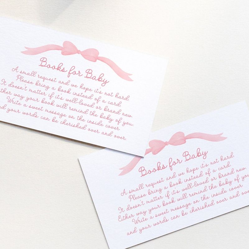 Pink Bow, Baby Shower Books for Baby Insert Cards, Printed Book Insert Cards, Girl Baby Shower, Bring a book instead of a card (20 printed cards)