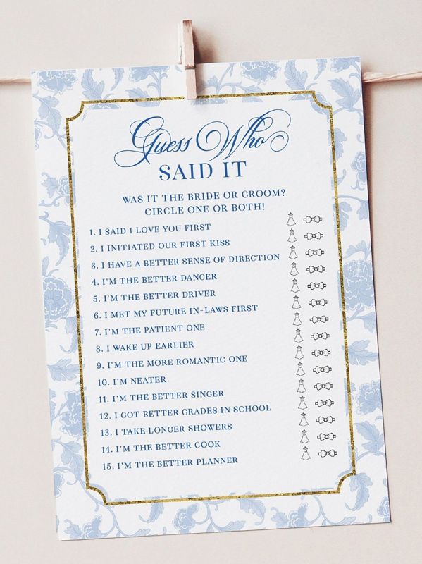 Bridal Shower Games Bundle - Blue Chinoiserie Printable Games - Bridal Bingo - Guess Who Said it - What's in your purse - Wishes for bride