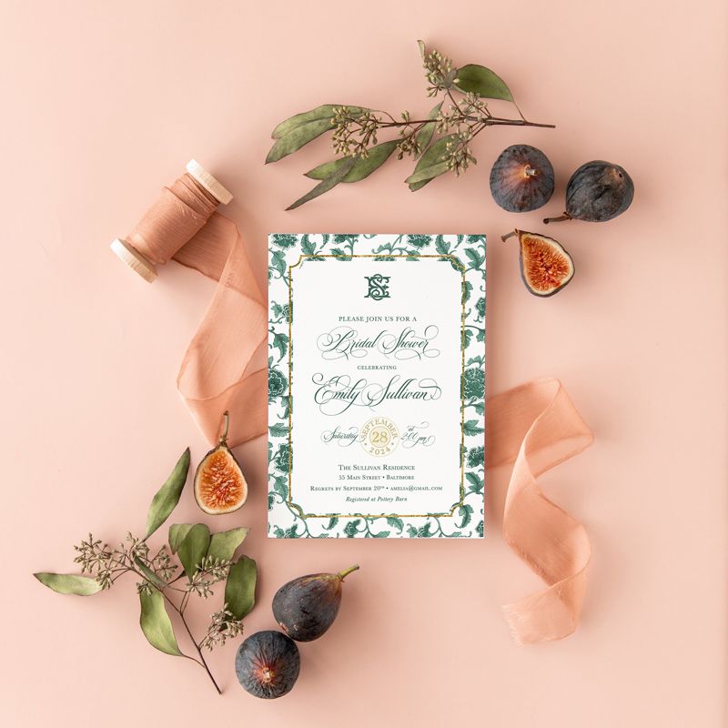 Emerald Green Bridesmaids Luncheon Invitations - Chinoiserie Bridal Brunch Invitation - Classic Bridal Lunch Invitations - Winter Bridal Tea (10 printed invitations | Plain White Envelopes)