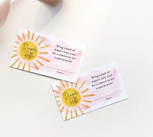 Pink Sunshine Baby Shower Diaper Raffle Insert Cards Printed (20 printed cards)