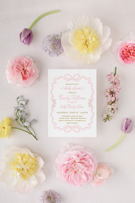 Girl Baby Shower Invitation, Pink Bow Classic Invitations, Baby Girl Sprinkle Invite, Traditional Invitation, 1st Birthday, Printed Invites (10 printed invitations | Plain White Envelopes)