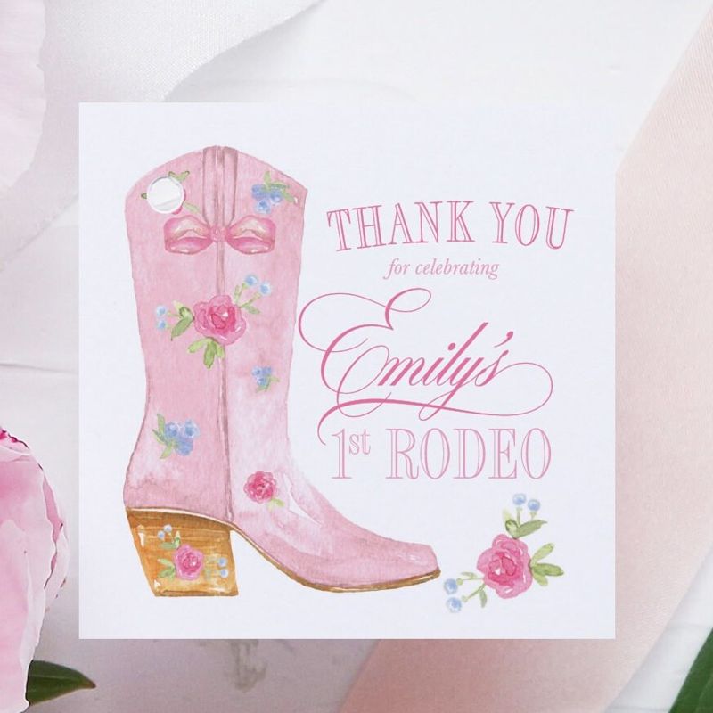 First Rodeo Birthday Favor Tag for Girl - Girl First Birthday - Printable Favor Tag - Square Favor Tag - Pink Rodeo Party - Western