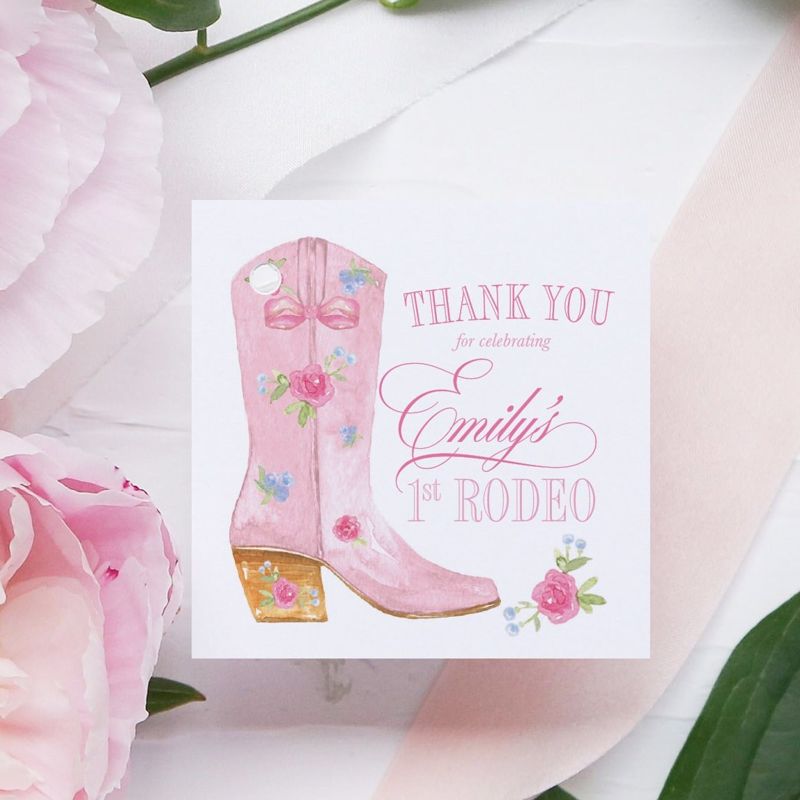 First Rodeo Birthday Favor Tag for Girl - Girl First Birthday - Printable Favor Tag - Square Favor Tag - Pink Rodeo Party - Western