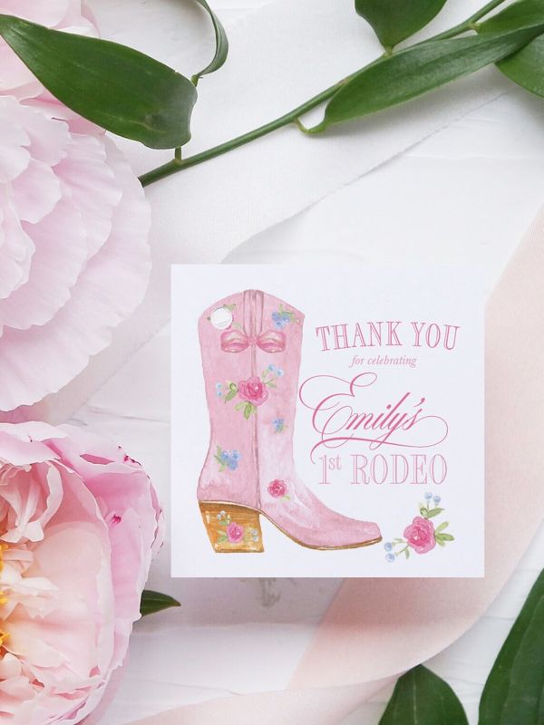 First Rodeo Birthday Favor Tag for Girl - Girl First Birthday - Printable Favor Tag - Square Favor Tag - Pink Rodeo Party - Western