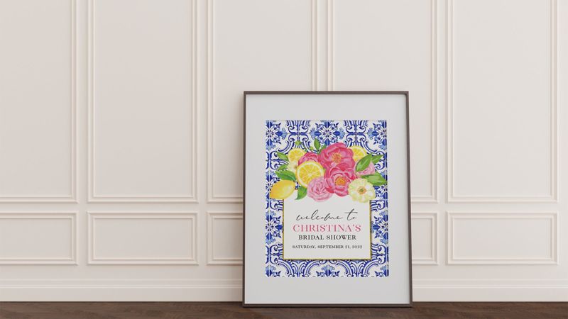 Lemon Bridal Shower Welcome Sign - 18x24" printed poster - Lemon Welcome Poster - Lemon Bridal Brunch - Lemon Blue Tile (18x24")