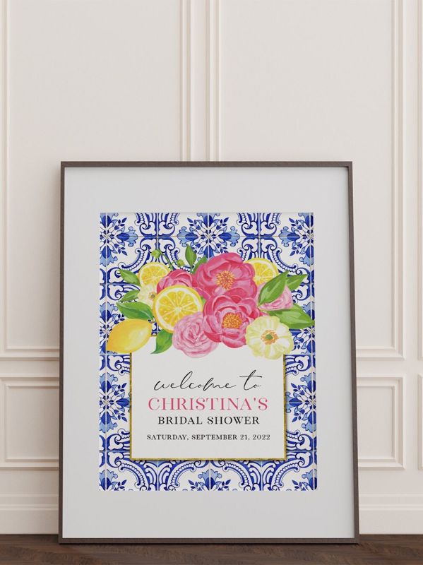 Lemon Bridal Shower Welcome Sign - 18x24" printed poster - Lemon Welcome Poster - Lemon Bridal Brunch - Lemon Blue Tile (18x24")
