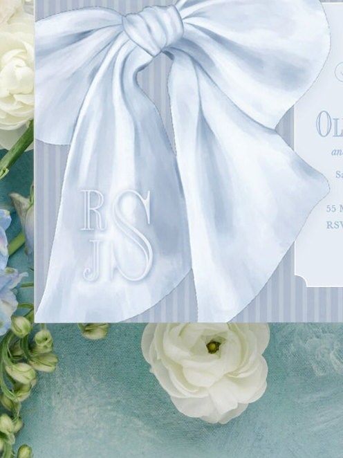 Baby Boy Shower Invitations - Boy Baby Sprinkle - Classic Invite - Blue Monogram Bow - Traditional Boy Sip and See - Baby Brunch (10 printed invitations | Plain White Envelopes)