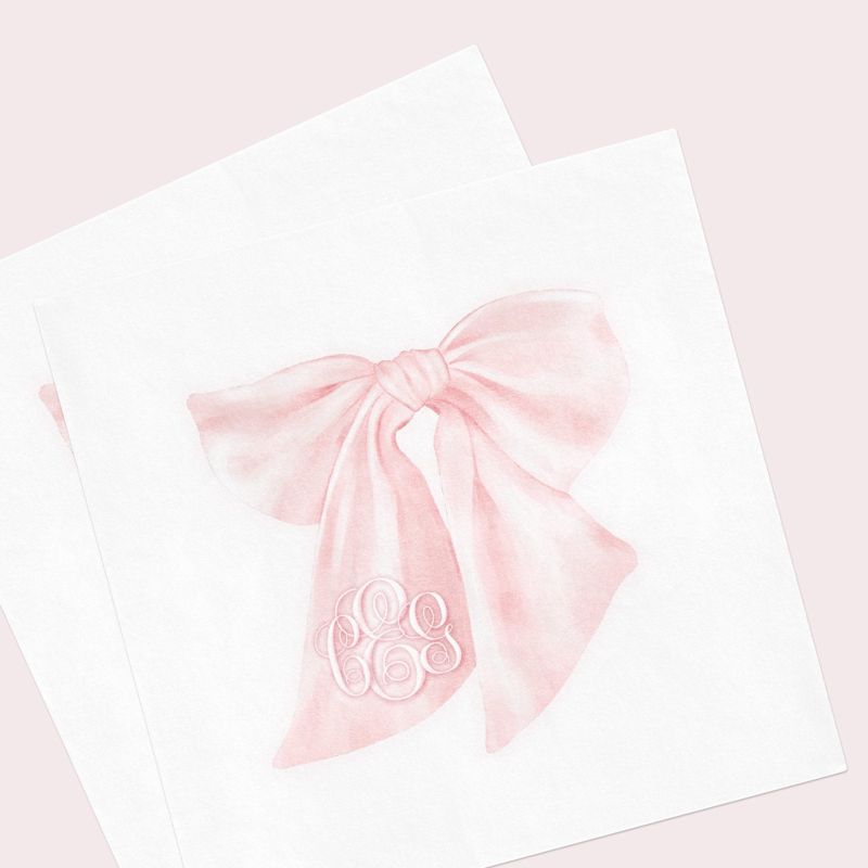 Pink Bow Cocktail Napkins for Baby Shower - Pink Bow Paper Napkins - Personalized Napkins for Baby Girl Sprinkle - Custom Cocktail Napkins (100 Printed Napkins | Cocktail 4.75")