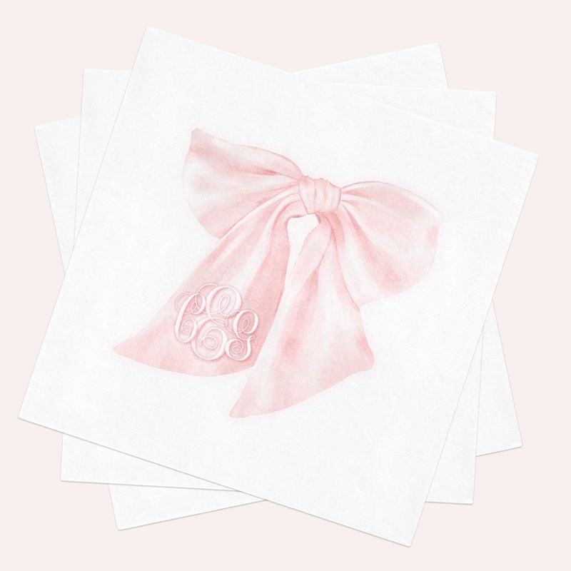Pink Bow Cocktail Napkins for Baby Shower - Pink Bow Paper Napkins - Personalized Napkins for Baby Girl Sprinkle - Custom Cocktail Napkins (100 Printed Napkins | Cocktail 4.75")