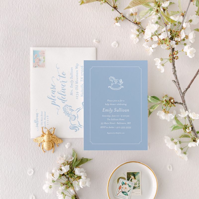 Classic Baby Boy Shower Invitation Rocking Horse Boy Baby Sprinkle Traditional Preppy (10 printed invitations | Plain White Envelopes)