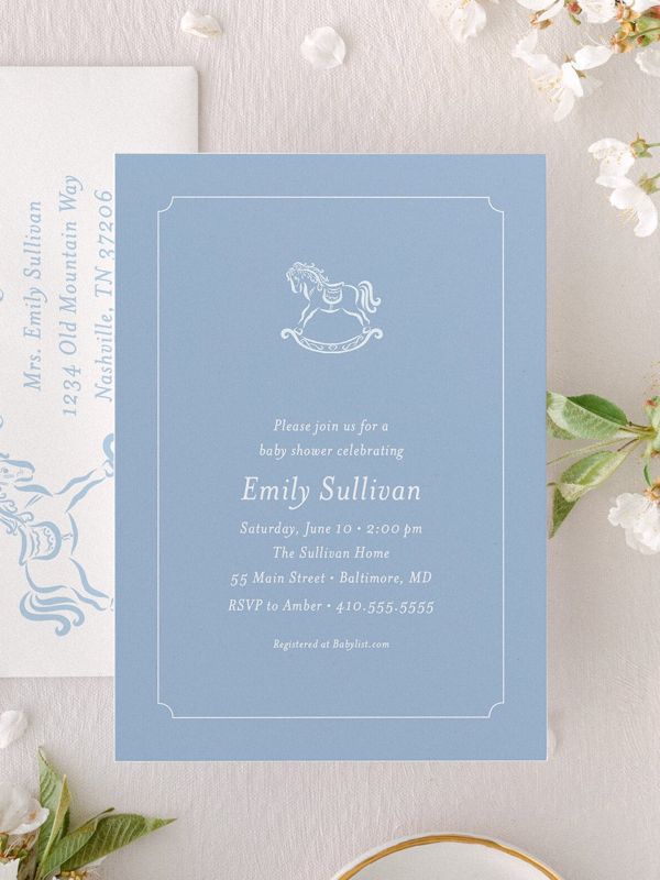 Classic Baby Boy Shower Invitation Rocking Horse Boy Baby Sprinkle Traditional Preppy (10 printed invitations | Plain White Envelopes)