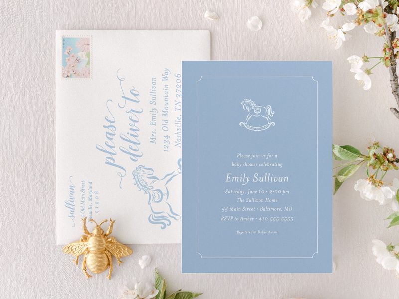 Classic Baby Boy Shower Invitation Rocking Horse Boy Baby Sprinkle Traditional Preppy (10 printed invitations | Plain White Envelopes)