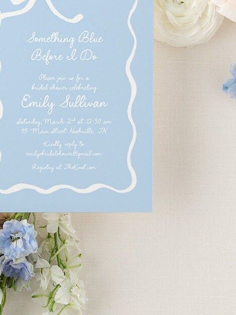 Whimsical Hand Drawn Bridal Shower Invitations - Something Blue Before I Do Bridal Tea - Bow Aesthetic Bridal Luncheon, Bridesmaids Lunch (10 printed invitations | Plain White Envelopes)