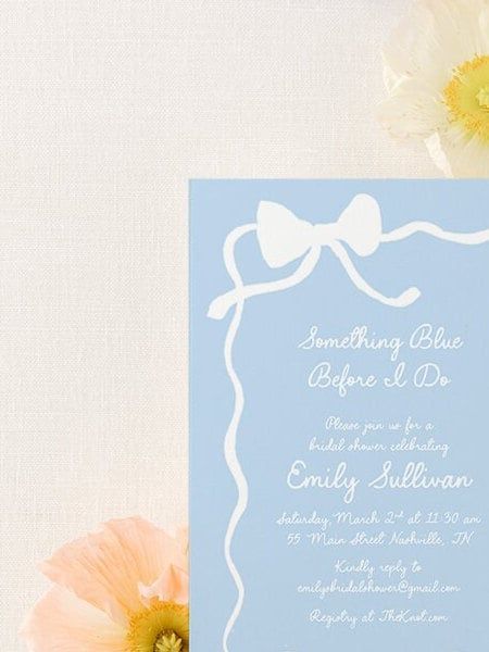 Whimsical Hand Drawn Bridal Shower Invitations - Something Blue Before I Do Bridal Tea - Bow Aesthetic Bridal Luncheon, Bridesmaids Lunch (10 printed invitations | Plain White Envelopes)