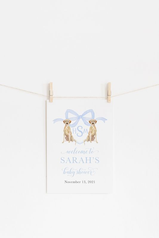 Watercolor Labrador Retriever Welcome Sign, Preppy Baby Shower, Preppy Watercolor Sign, Boy Watercolor Crest with Labrador Retrievers
