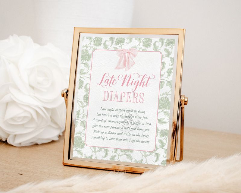 Printable Late Night Diaper Sign for Girl Baby Shower, Baby girl Sprinkle Signage, 8x10 printable sign