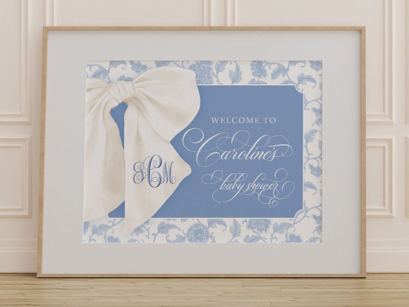 Baby Boy Shower Welcome Sign Printed - Blue and White Chinoiserie- Classic Baby Boy Sprinkle Signage - Printed 18x24" Welcome Poster (18x24")
