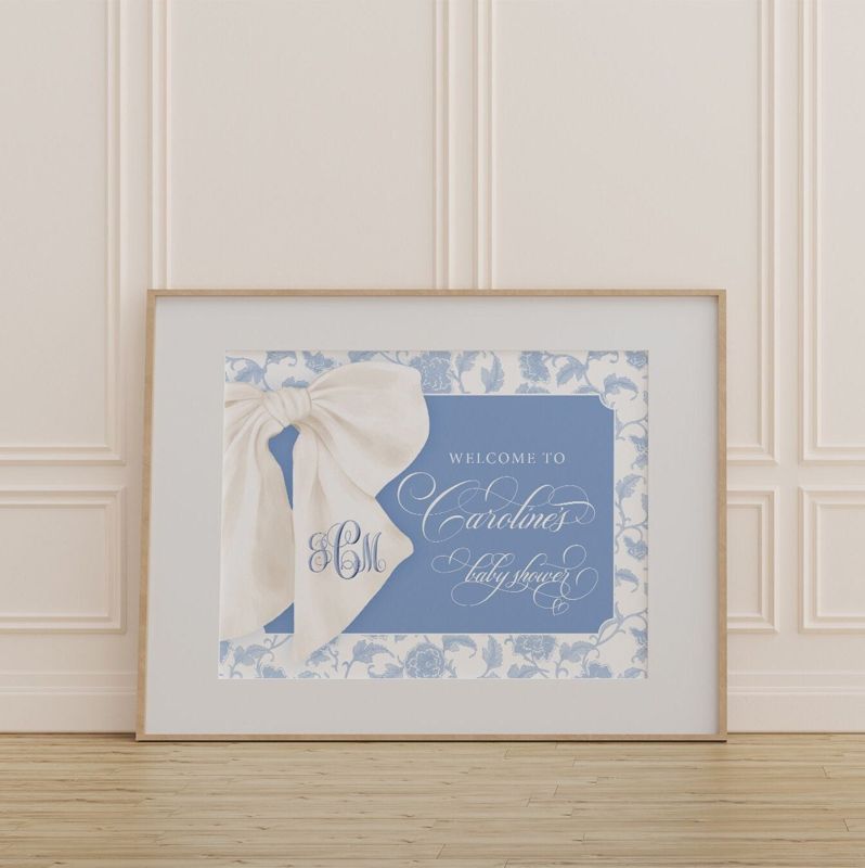 Baby Boy Shower Welcome Sign Printed - Blue and White Chinoiserie- Classic Baby Boy Sprinkle Signage - Printed 18x24" Welcome Poster (18x24")