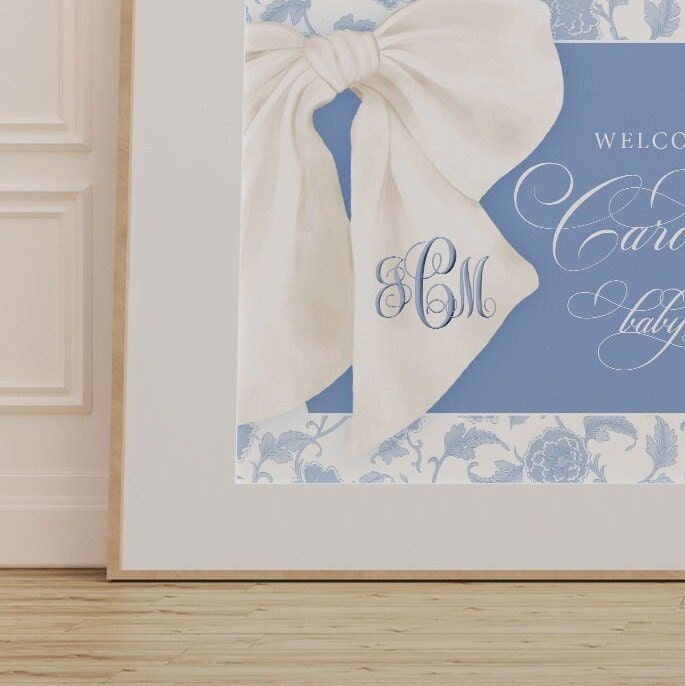 Baby Boy Shower Welcome Sign Printed - Blue and White Chinoiserie- Classic Baby Boy Sprinkle Signage - Printed 18x24" Welcome Poster (18x24")
