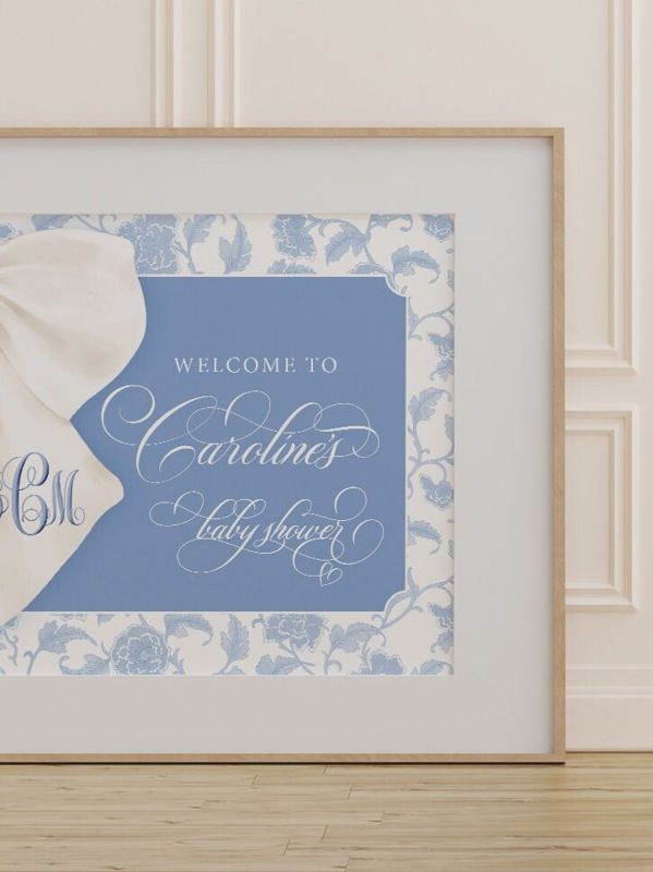 Baby Boy Shower Welcome Sign Printed - Blue and White Chinoiserie- Classic Baby Boy Sprinkle Signage - Printed 18x24" Welcome Poster (18x24")