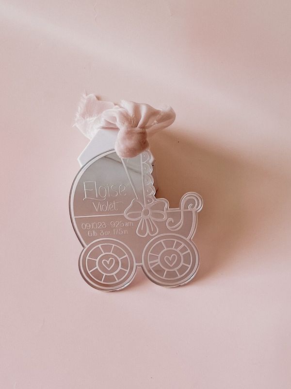 Baby Girl Gift Keepsake Christmas Ornament, baby’s First christmas ornament, birth statistic ornament, birth information ornament stats (Rose Gold Mirror)