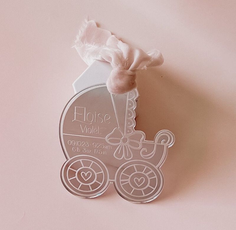 Baby Girl Gift Keepsake Christmas Ornament, baby’s First christmas ornament, birth statistic ornament, birth information ornament stats (Rose Gold Mirror)