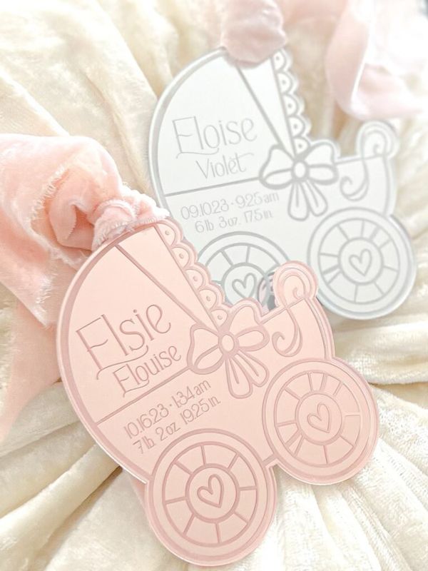 Baby Girl Gift Keepsake Christmas Ornament, baby’s First christmas ornament, birth statistic ornament, birth information ornament stats (Rose Gold Mirror)