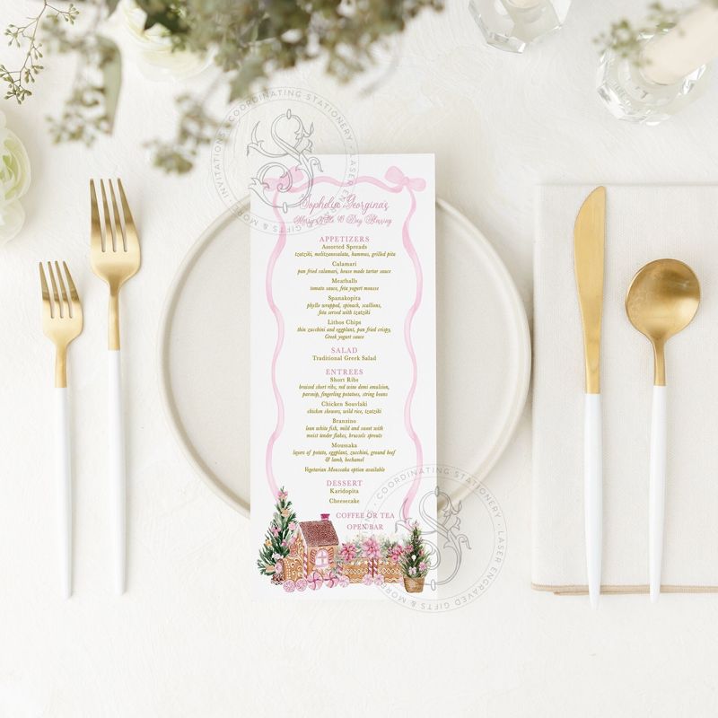 Printable Menu Cards for Pink Christmas Party, Baby Girl Shower, Baby Blessing Menu Card, Sip and See Menu Cards