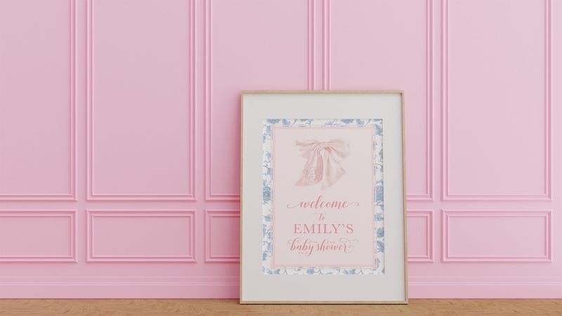 Printed Pink and Blue Chinoiserie Baby Shower Welcome Sign - 18 x 24" welcome poster - sip and see - baby sprinkle (18x24")