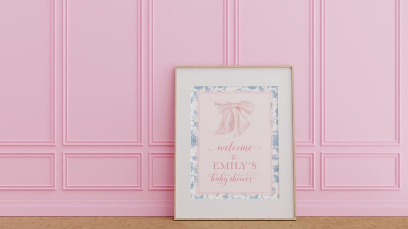 Printed Pink and Blue Chinoiserie Baby Shower Welcome Sign - 18 x 24" welcome poster - sip and see - baby sprinkle (18x24")