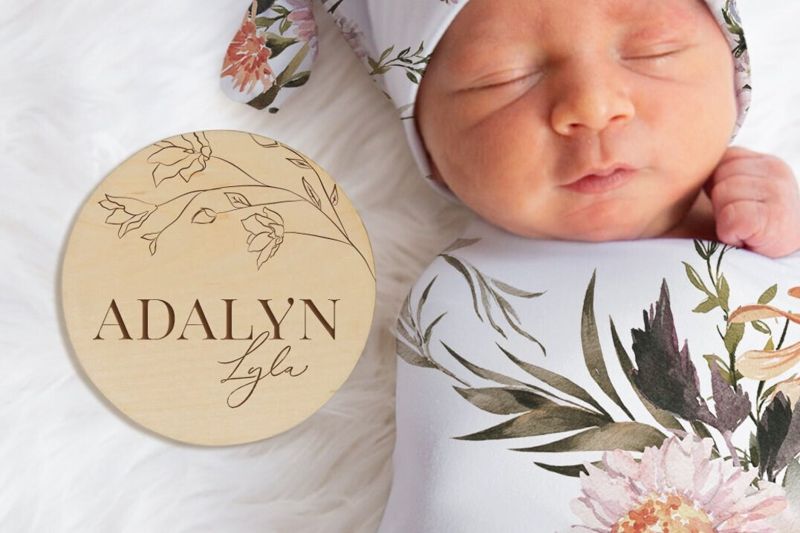 Baby Girl Name Announcement Sign for Hospital | Round Name Reveal Plaque | Birth Announcement | Wooden Newborn Nameplate (4")