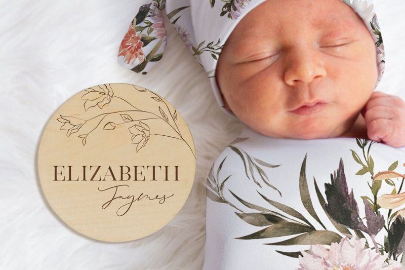 Baby Girl Name Announcement Sign for Hospital | Round Name Reveal Plaque | Birth Announcement | Wooden Newborn Nameplate (4")