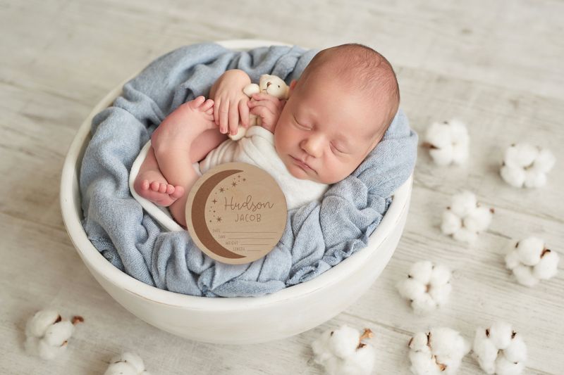 Celestial Baby Name Stats Sign, Wooden Newborn Name Photo Prop, Moon and Stars Stats Sign, Name Reveal Sign, Wood Baby Name Announcement (4")