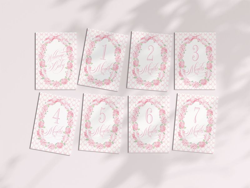 Baby Girl Milestone Cards Pink Bows Baby Gift New Mom Gift Ideas Baby Shower Baby Month Cards Keepsake Memories Classic Pink and White
